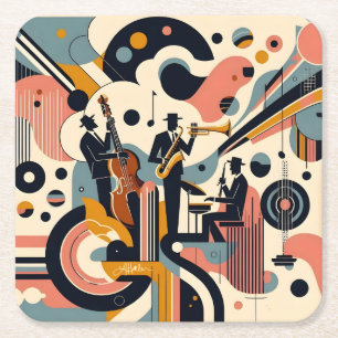 Midden Eeuwse Jazz Age Psychedelische Trio Kartonnen Onderzetters