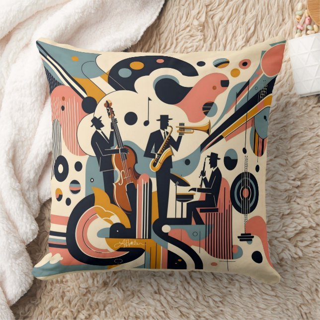 Midden Eeuwse Jazz Age Psychedelische Trio Kussen (Deken)