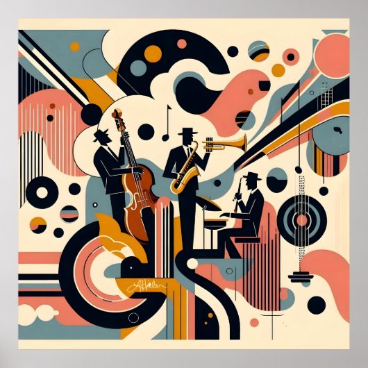 Midden Eeuwse Jazz Age Psychedelische Trio Poster (Voorkant)