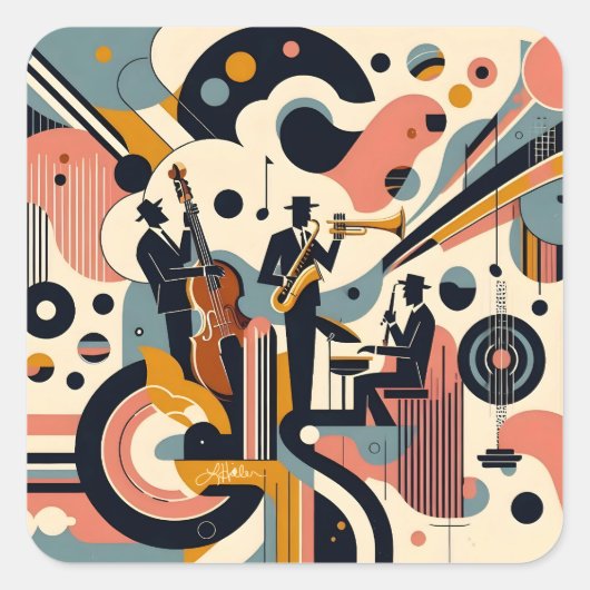 Midden Eeuwse Jazz Age Psychedelische Trio Vierkante Sticker (Voorkant)