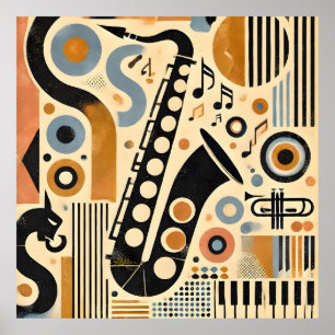 Midden Eeuwse Jazz Leeftijd Minimalistische Kunst Poster