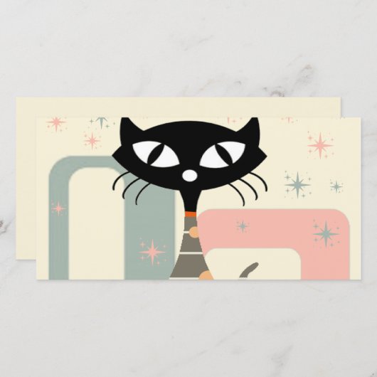 Midden Eeuwse Kat Midden-Eeuwse Moderne Feestdagenkaart (Voorkant / Achterkant)