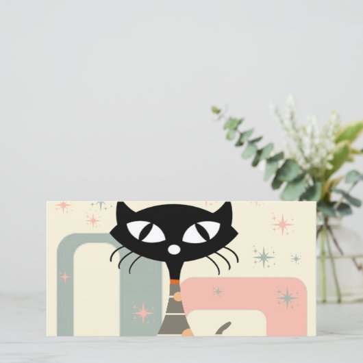 Midden Eeuwse Kat Midden-Eeuwse Moderne Feestdagenkaart (Staand voorkant)