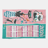 Midden-eeuwse Katten Kalender Keuken Handdoek Roze (Horizontaal)