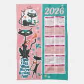 Midden-eeuwse Katten Kalender Keuken Handdoek Roze (Verticaal)