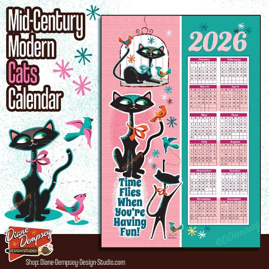 Midden-eeuwse Katten Kalender Keuken Handdoek Roze