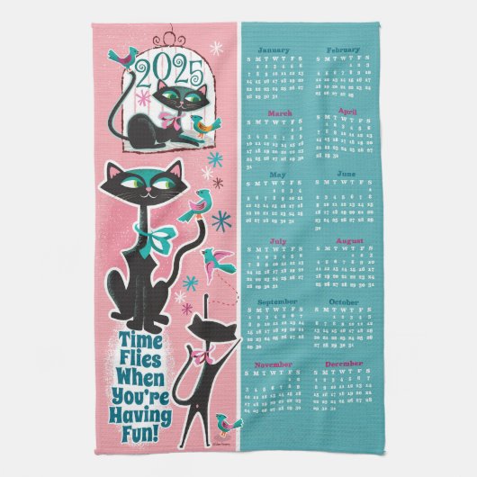 Midden-eeuwse katten kalender keukenhanddoek (Verticaal)