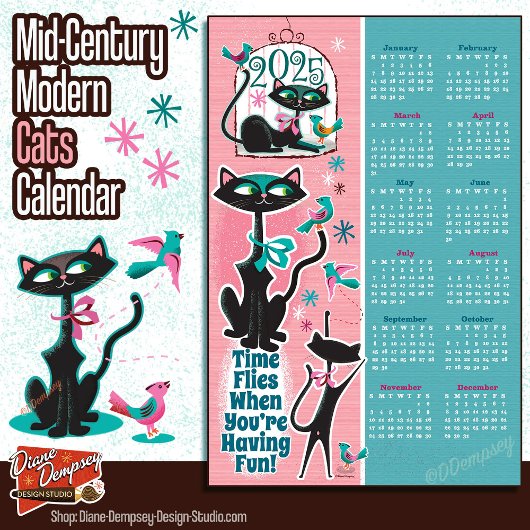 Midden-eeuwse katten kalender keukenhanddoek