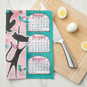 Midden-eeuwse katten kalender keukenhanddoek (Quarter Fold)