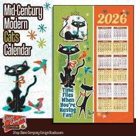 Midden-eeuwse kattenkalender keukenhanddoek groen/