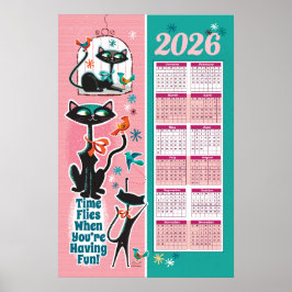 Midden-eeuwse kattenkalender Keukenposter Poster