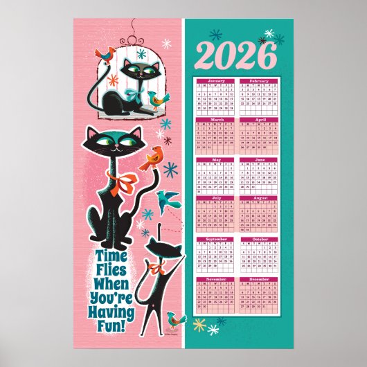Midden-eeuwse kattenkalender Keukenposter Poster (Voorkant)