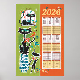 Midden-eeuwse kattenkalender Keukenposter Poster
