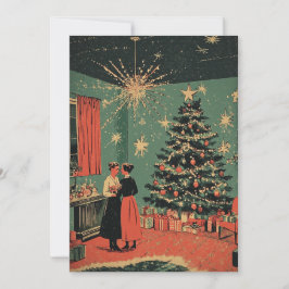 Midden-eeuwse KerstFeestelijke woonkamer scène Feestdagenkaart