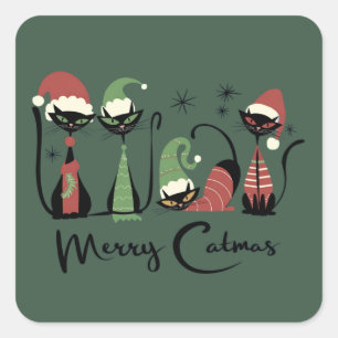 Midden eeuwse Kerstkatten Atomaire stijl 50'er jar Vierkante Sticker