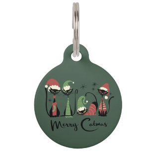 Midden eeuwse Kerstkatten Atomaire Stijl 50s Huisdierpenning
