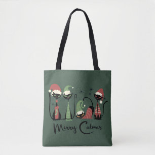 Midden eeuwse Kerstkatten Atomaire Stijl 50s Tote Bag