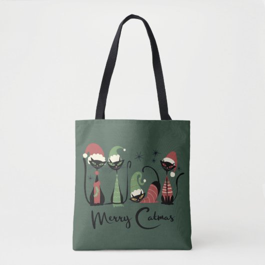 Midden eeuwse Kerstkatten Atomaire Stijl 50s Tote Bag (Voorkant)