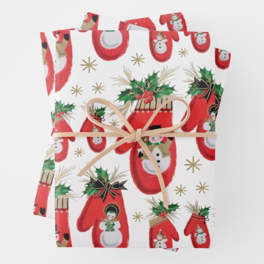 Midden-eeuwse kerstmis Mittens Inpakpapier Vel (In situ)