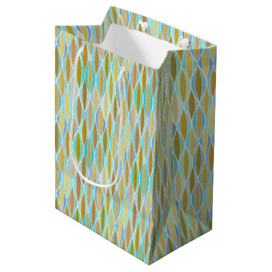 Midden-eeuwse lintprint - blauw en neutraal medium cadeauzakje (Voorkant Gekanteld)