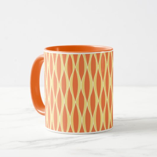Midden-eeuwse lintprint - oranje en geel mok (Voorkant links)