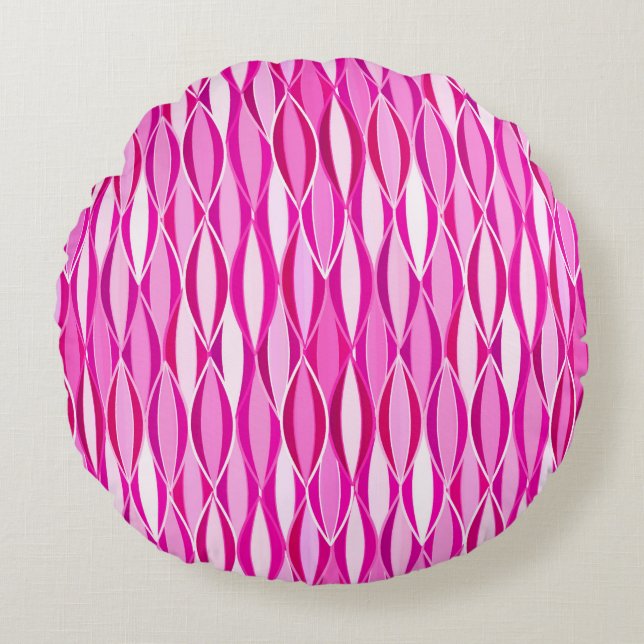 Midden-eeuwse lintprint - tinten fuchsia roze rond kussen (Voorkant)