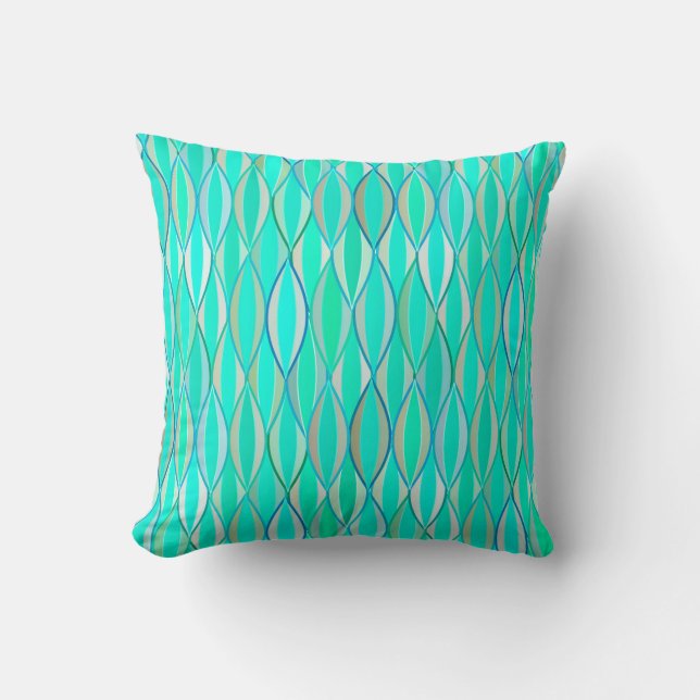 Midden-eeuwse lintprint - tinten turquoise kussen (Voorkant)