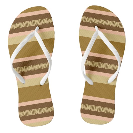 Midden-eeuwse luifelstreep - tan en perzik teenslippers (Voetbed)