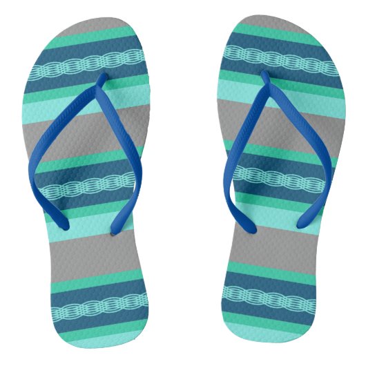 Midden-eeuwse luifelstreep - turquoise & grijs teenslippers (Voetbed)