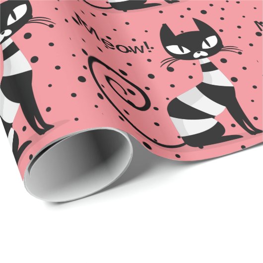 Midden-eeuwse Meow! Retro Atomic Cats Wrapping Pap Cadeaupapier (Rol Hoek)