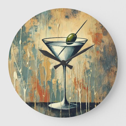 Midden Eeuwse Mixed Media Martini Kunst Grote Klok (Voorkant)