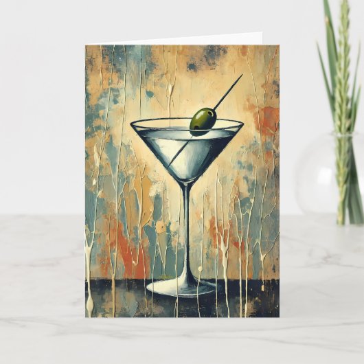 Midden Eeuwse Mixed Media Martini Kunst Kaart (Voorkant)