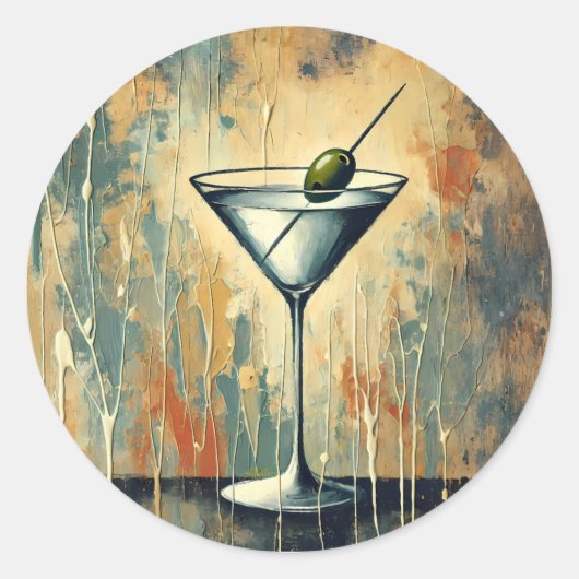 Midden Eeuwse Mixed Media Martini Kunst Ronde Sticker (Voorkant)