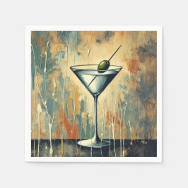 Midden Eeuwse Mixed Media Martini Kunst Servet