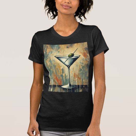 Midden Eeuwse Mixed Media Martini Kunst T-shirt (Voorkant)