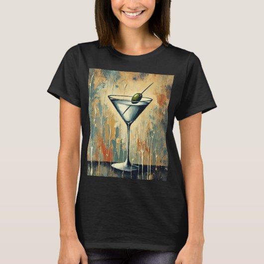 Midden Eeuwse Mixed Media Martini Kunst T-shirt (Voorkant)