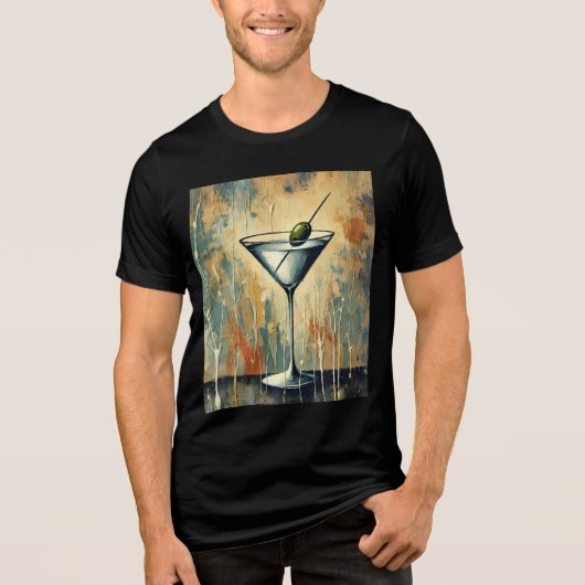 Midden Eeuwse Mixed Media Martini Kunst Tri-Blend Shirt (Voorkant)
