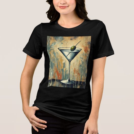 Midden Eeuwse Mixed Media Martini Kunst Tri-Blend Shirt (Voorkant)