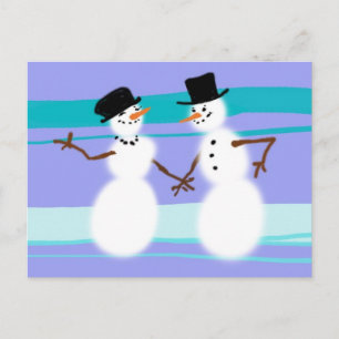 Midden-eeuwse MOD Hipster Sneeuwman Koppel POSTCAR Briefkaart