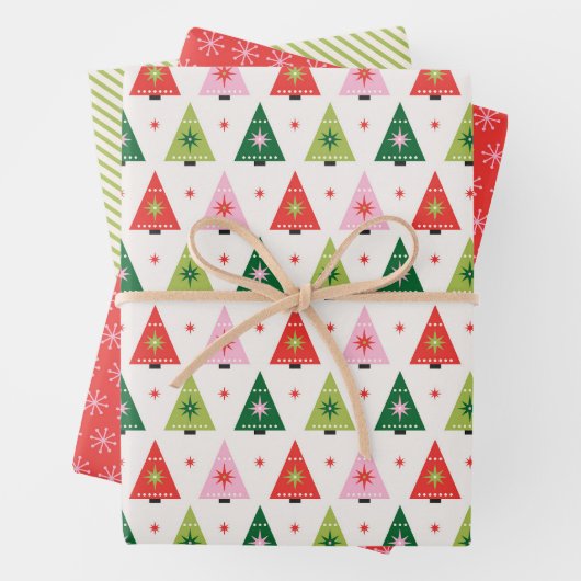 Midden-eeuwse mod Rood en Groen Kerstmis Inpakpapier Vel (In situ)