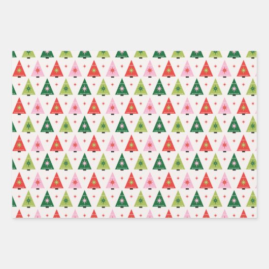 Midden-eeuwse mod Rood en Groen Kerstmis Inpakpapier Vel (Voorkant)