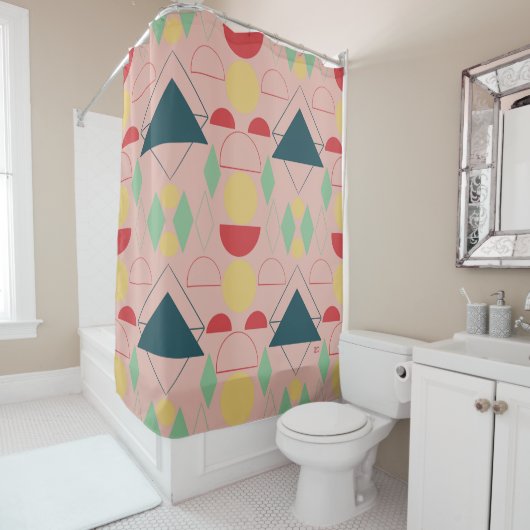 Midden-eeuwse modder roze geometrisch douchegordijn (In situ)