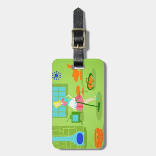 Midden-eeuwse Modern Retro Bagagelabel huisvrouw (Voorkant verticaal)