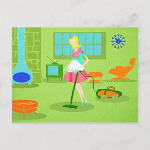 Midden-eeuwse Modern Retro Briefkaart huisvrouw