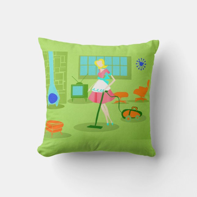 Midden-eeuwse Modern Retro Sierkussen huisvrouw (Voorkant)