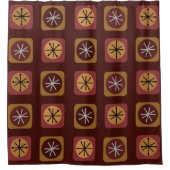 Midden-eeuwse Modern Sputnik Squares Bourgogne Douchegordijn (Voorkant)