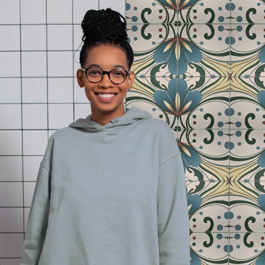 Midden-eeuwse moderne Abstracte bloemsymmetrie Tegeltje