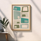 Midden-eeuwse Moderne Abstracte Groen, Grijs, Blau Poster