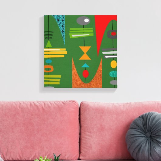 Midden-eeuwse moderne Abstracte kunst groen Canvas Afdruk (Insitu (Woonkamer))