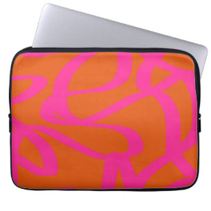 Midden-eeuwse moderne Abstracte lijnen Oranje en r Laptop Sleeve